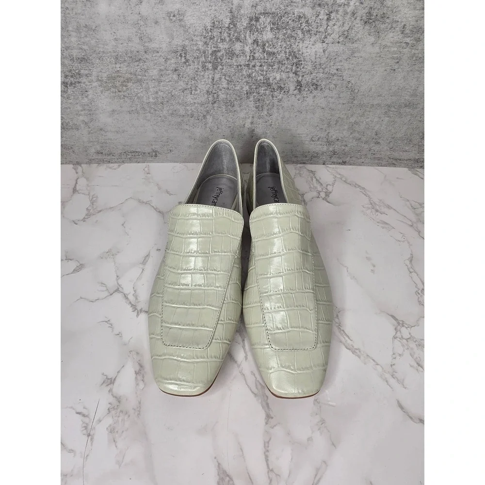 Jeffrey Campbell l Marko Leather Croc Embossed Loafer Square Toe Ivory Womens 10